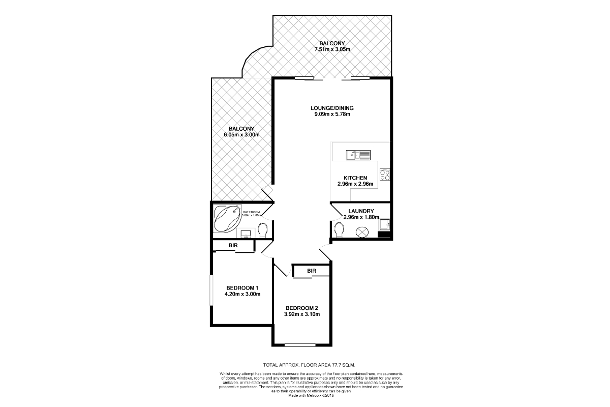 Two-bedroom poolside apartment floor plan, showcasing spacious layout